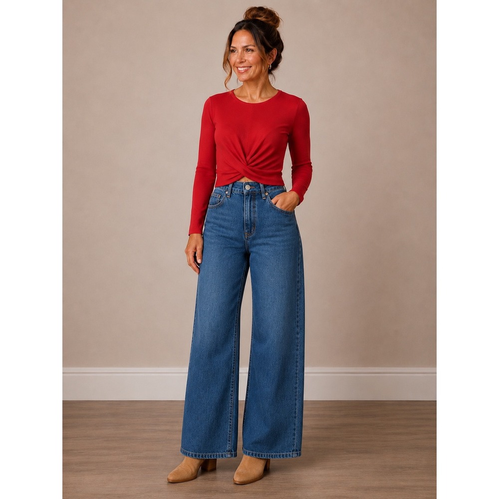 All in Motion‎ Womens Red Twist Front Long Sleeve Ribbed Crop Top NWT Size L